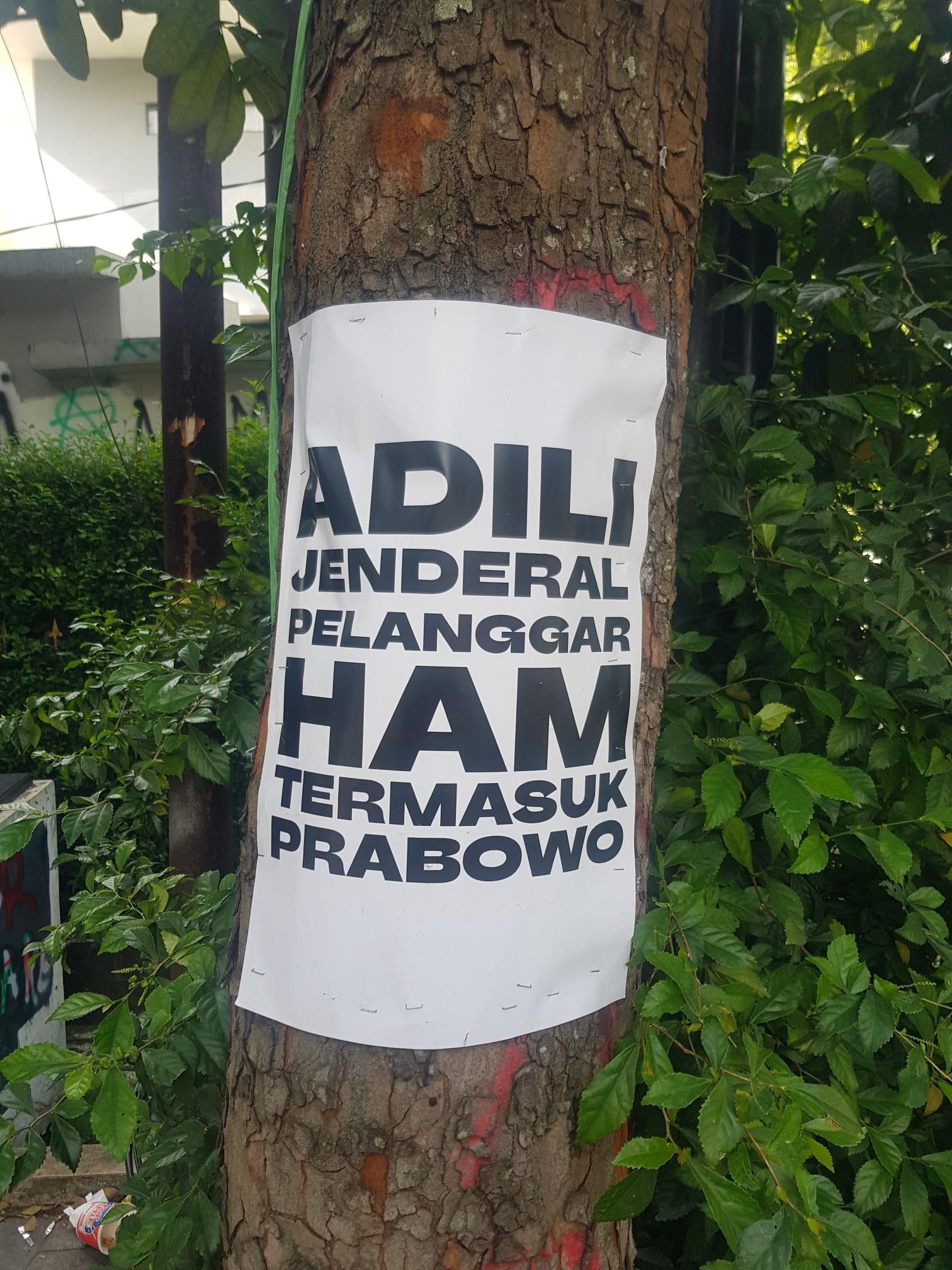 A sign of protest to Prabowo